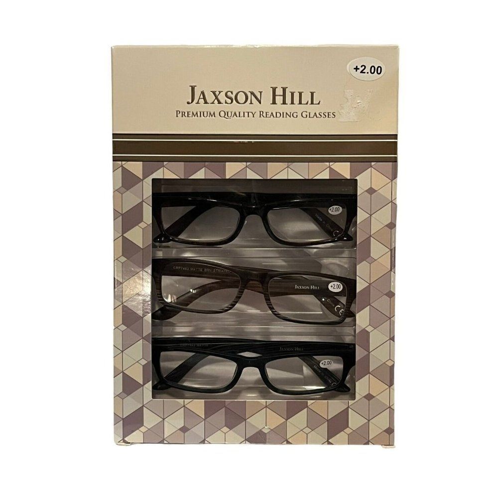 Jaxson Hill Men's Gray Black Set of 3 Pairs of Reading Glasses +2.00 Strength